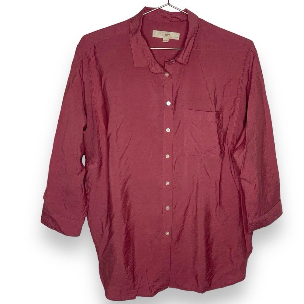 Loft Deep Pink Buttondown Collared Blouse